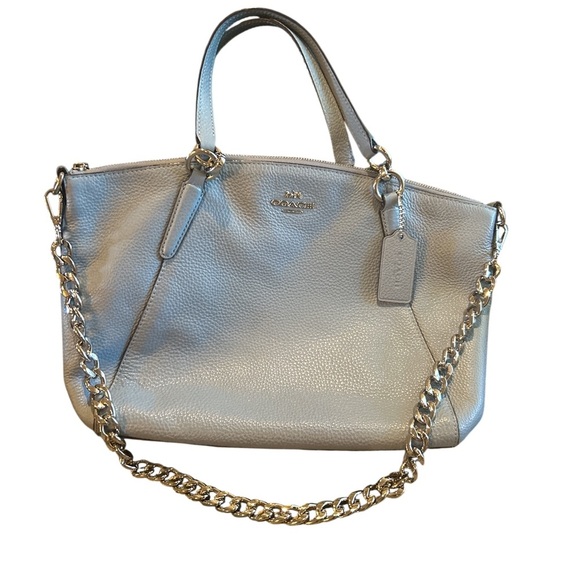 Coach Kelsey Light Blue Pebbled Leather Bag w/ Silver Curb Chain Strap - Picture 1 of 8